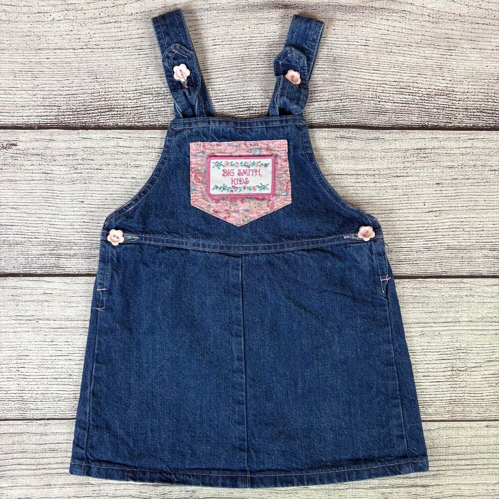 Vintage 1990s Big Smith Kids Flower Print Denim Dress
